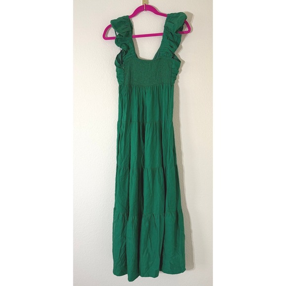 Jason Wu Women's Emerald Green Linen Blend Tiered Maxi Dress Size Small Boho - Picture 6 of 7